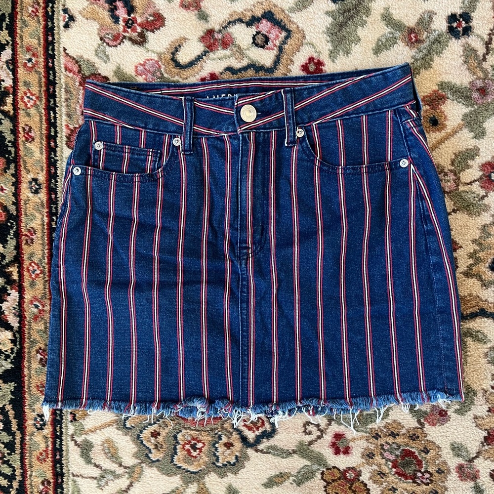 red & white striped denim skirt